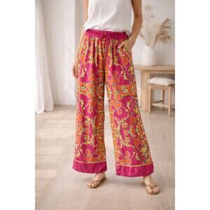 Anthropologie Pink Orange Boho Palazzo Wide Leg Modal Pants XL Drawstring